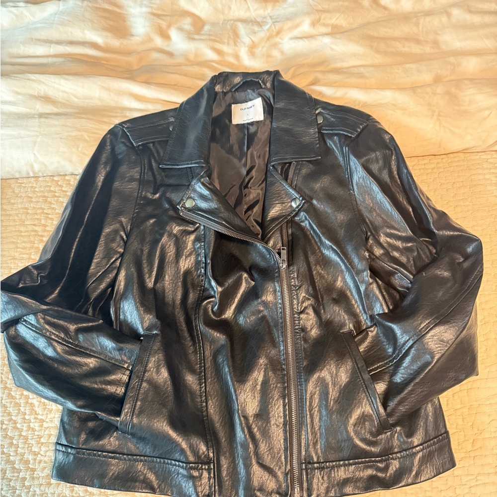 Old Navy Shiny Black Leather Jacket